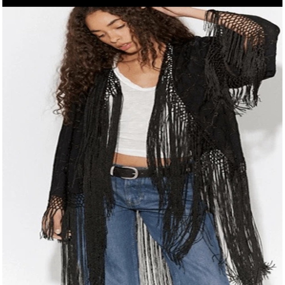 NWT Free People London Nights Piano Duster Shawl Kimono One Size Black